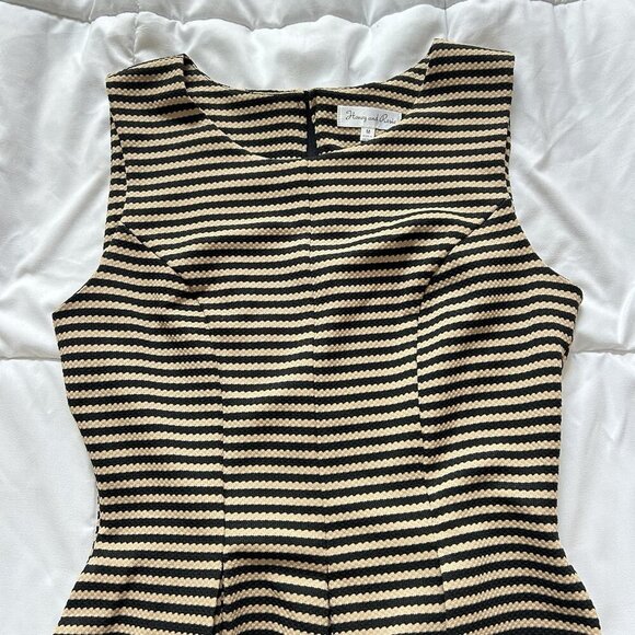 Honey And Rosie Womens Medium Fit & Flare Dress Black Tan Striped Sleeveless - Picture 2 of 8